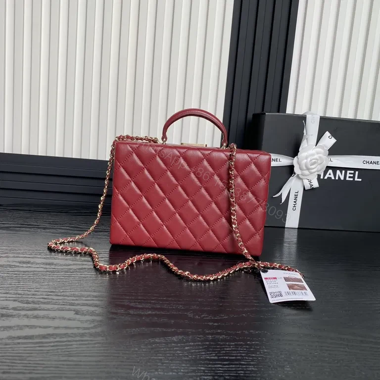 View 4 of Red Quilted Mini Satchel with Gold Chain - Chic Couture Bag