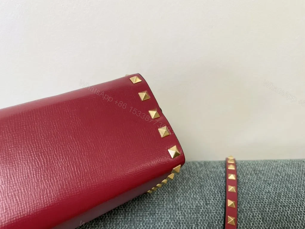 View 2 of Crimson Rockstud Box Bag: Red Calfskin, Luxury Crossbody
