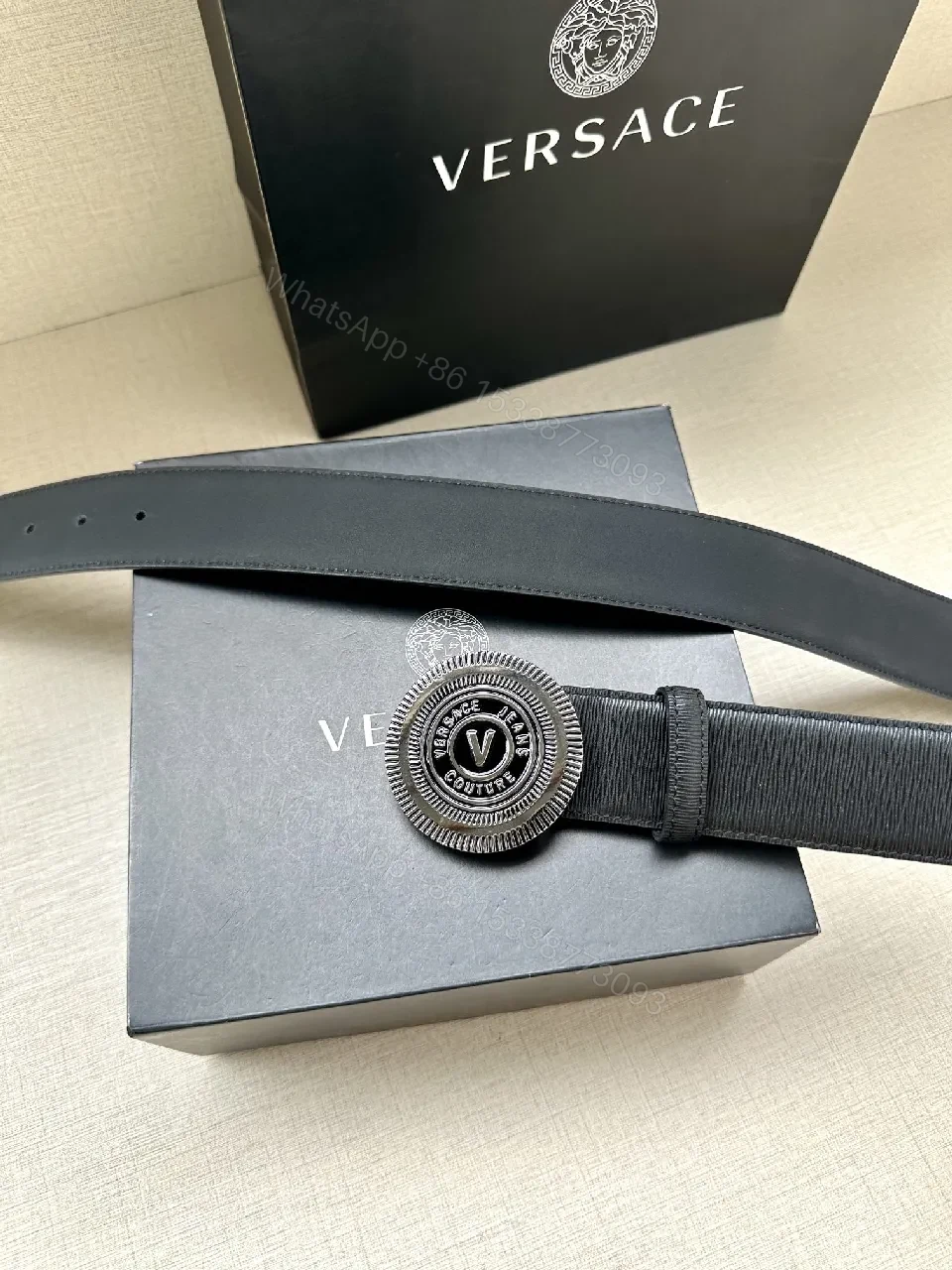 View 5 of Navy Velvet Belt with Circular Medallion Buckle - Luxury Style Belt