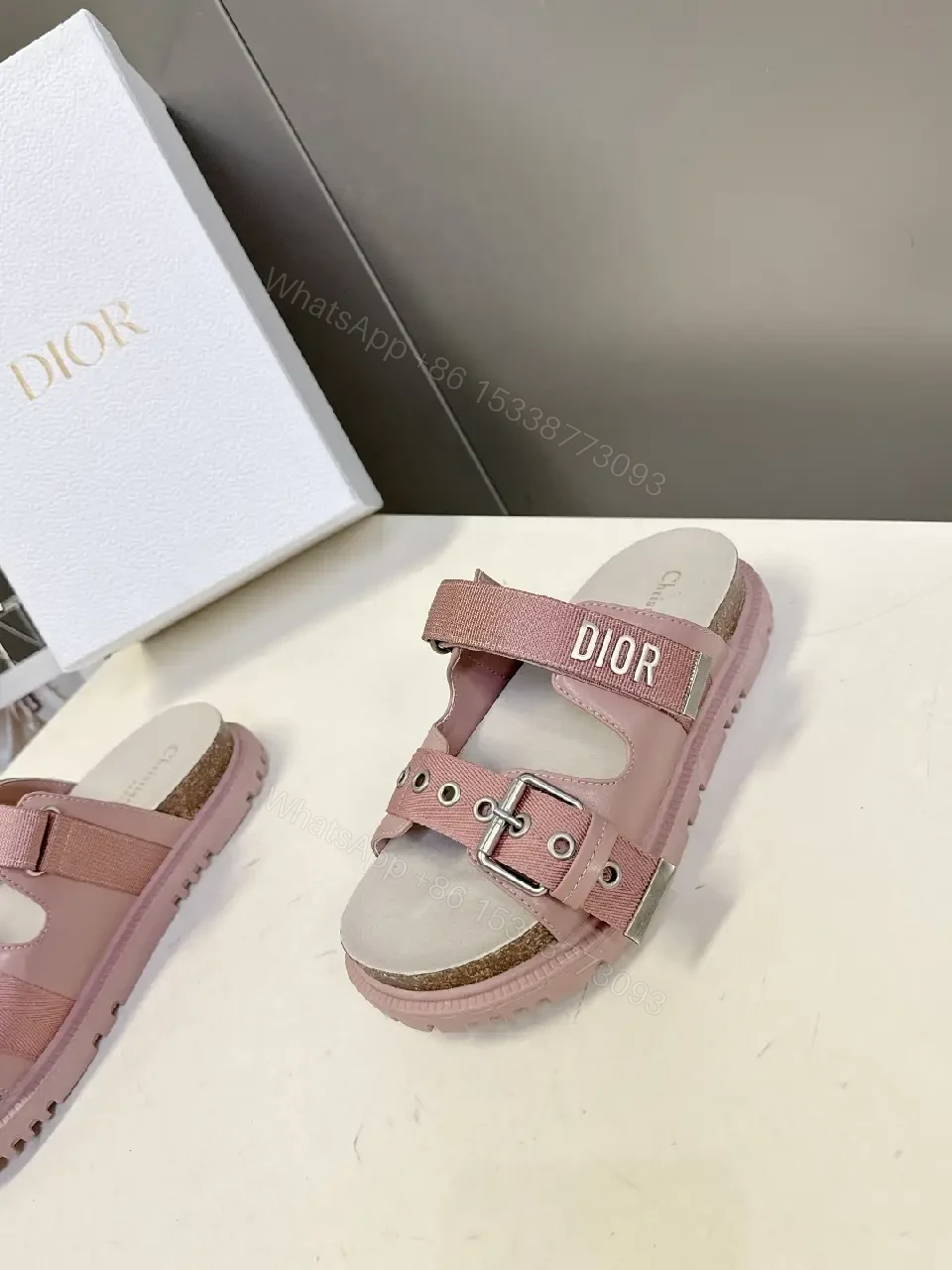 View 5 of Pink Leather Slingback Sandals with Buckle – Dior Style Sandals