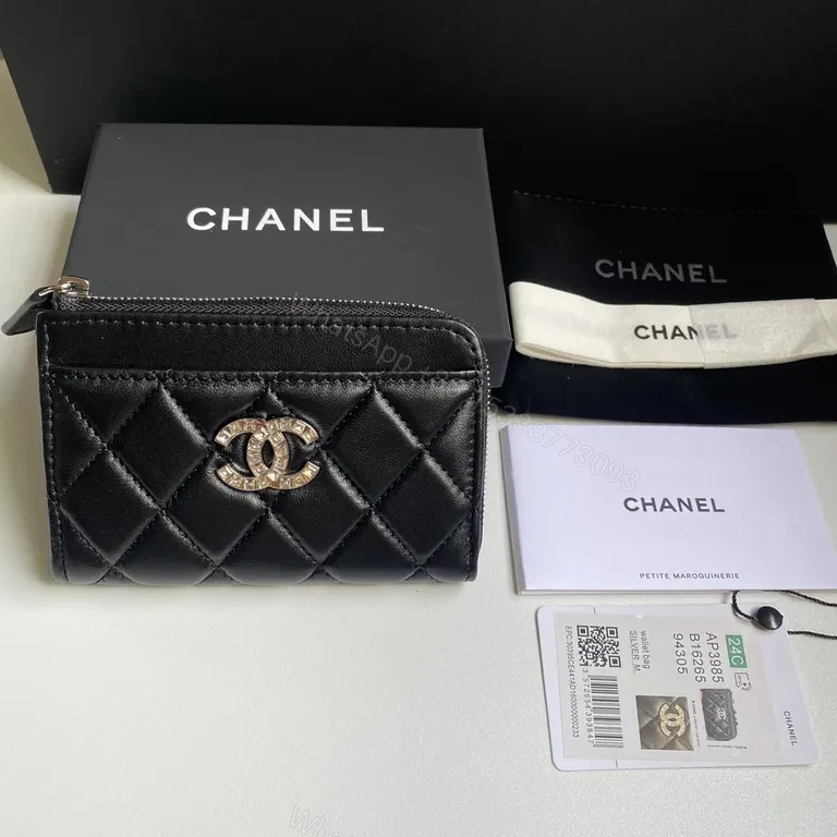 View 6 of Black Quilted Leather Wallet with Signature CC Hardware - Compact Bifold