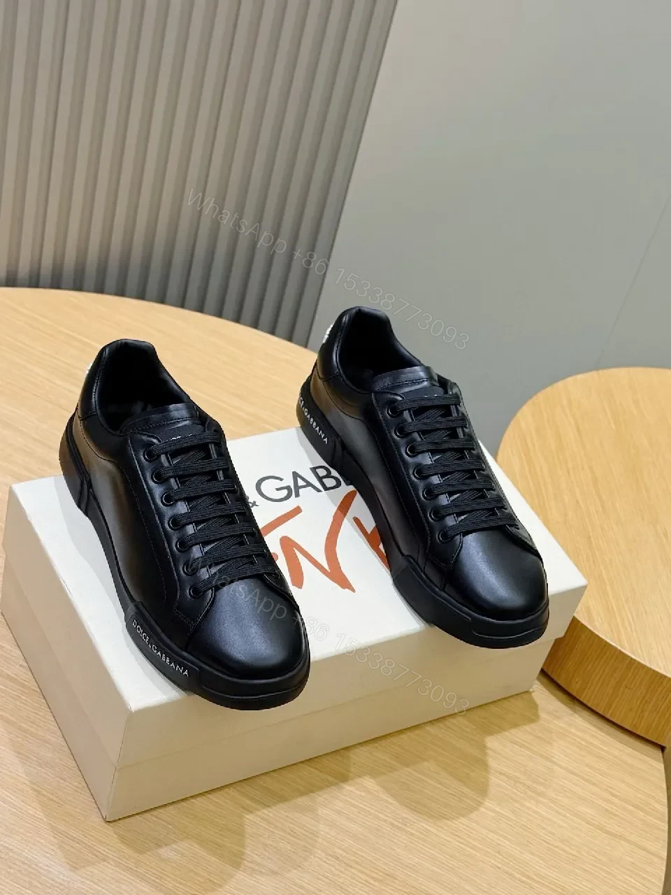 Lux Black Leather Low-Top Sneakers: Subtle Brandless Luxe — view 1