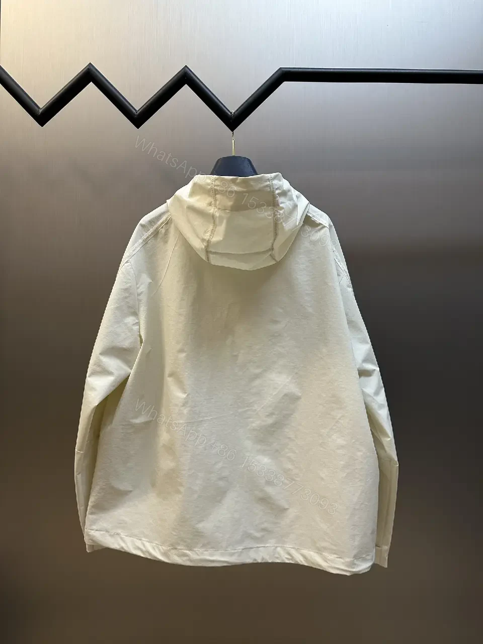 View 4 of Cream nylon lightweight hooded jacket with premium comfort for everyday luxury