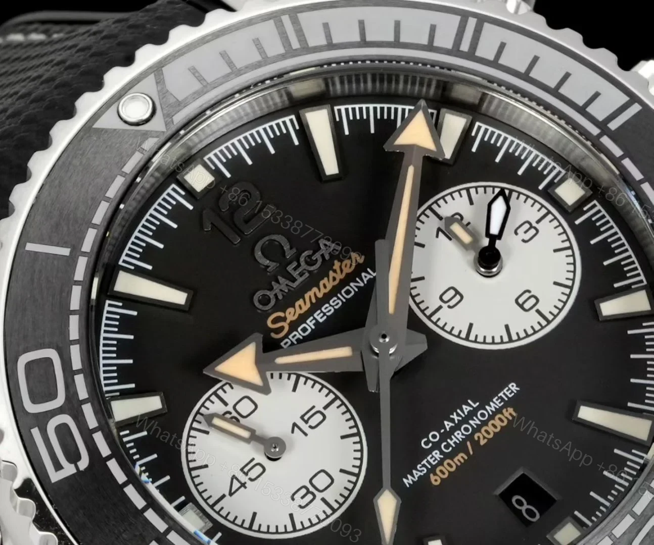 View 5 of Omega Seamaster Planet Ocean 600M Chronograph 45.5mm Beige Dial Burgundy Ceramic Bezel Rubber Strap Automatic OMG-PO600-CHRONO-21532465109001-RUBBER