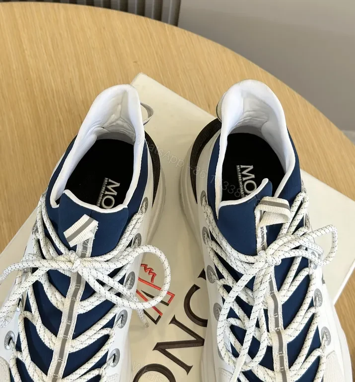 View 3 of Moncler Navy Knit Sneaker with White Leather, Lux-Chic Style