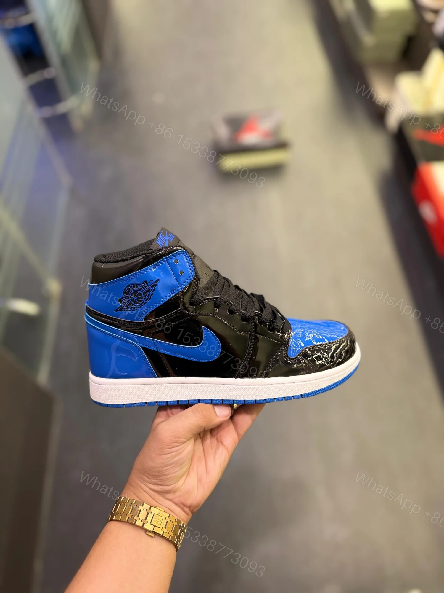 View 2 of First Copy Air Jordans Retro 1 Patent Royal Blue