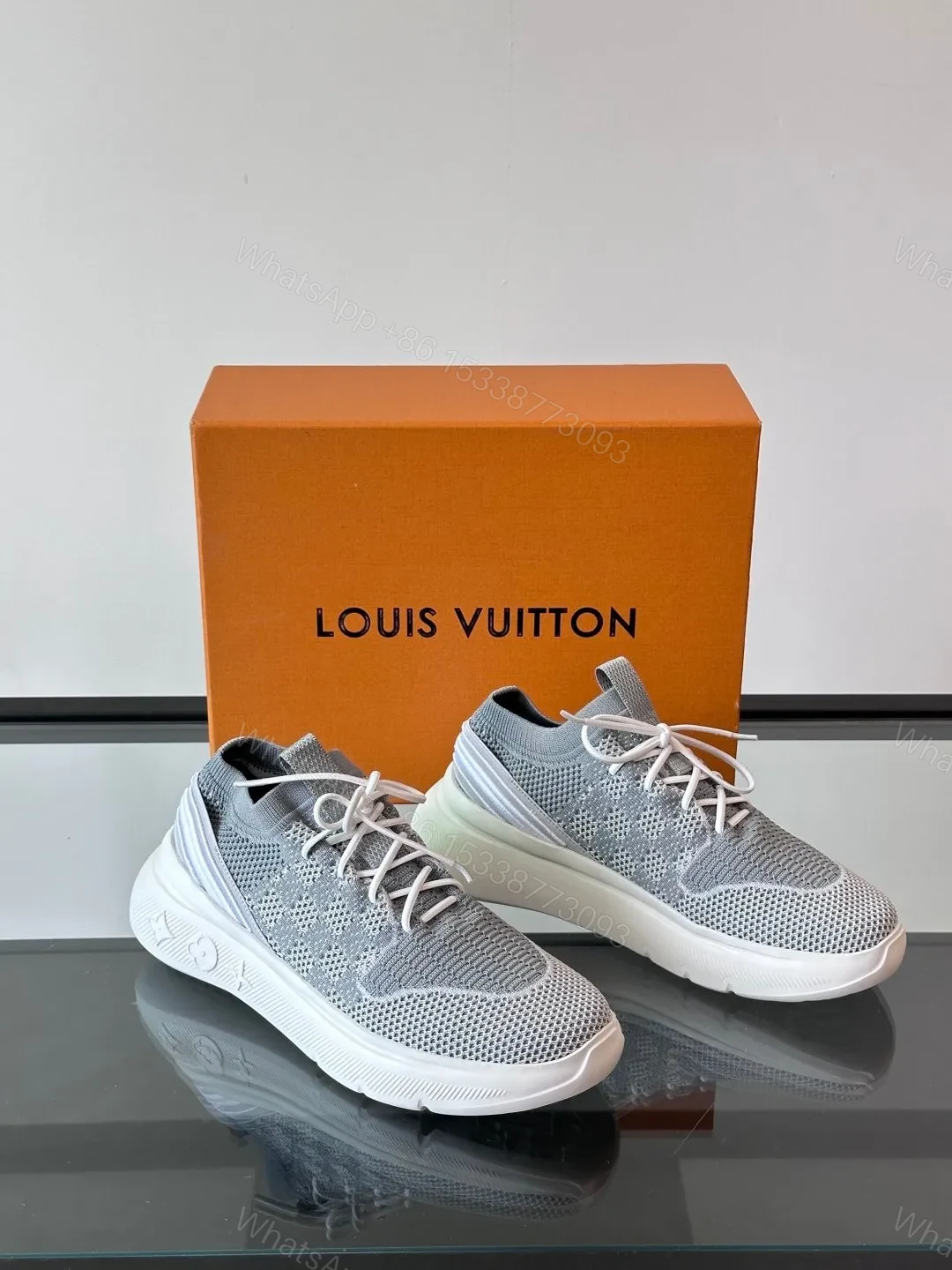 View 5 of LV Men Grey Knit Fabric Sneakers