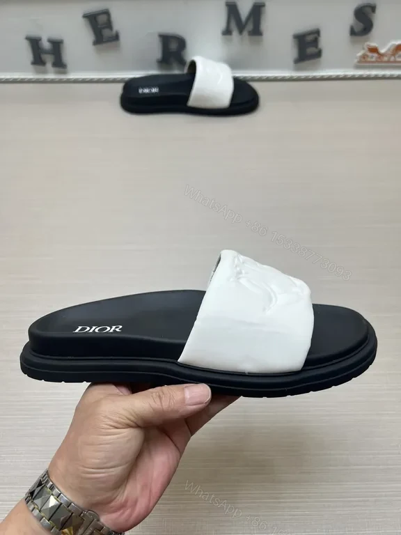 View 7 of White Leather Dior-Logo Slide: Elevated Minimalism