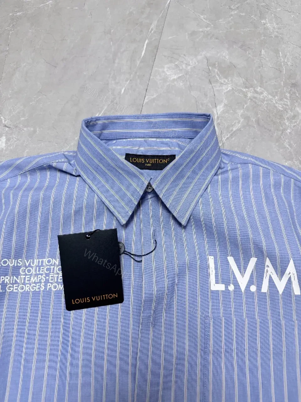 View 7 of Light-Blue Striped Shirt with Modern Accents, Cotton Blend, Short-Sleeve, Premium Comfort