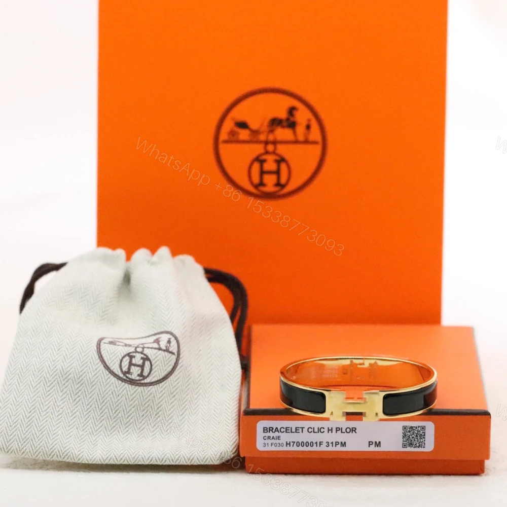 View 4 of 高仿Hermes*ClicH系列H700001F01鍍金琺瑯手鐲黑金色