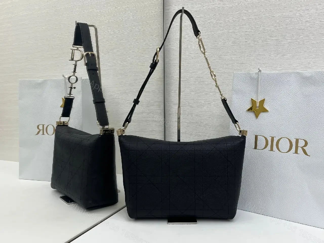 View 6 of Chic Black Quilted Shoulder Bag with Gold Accents