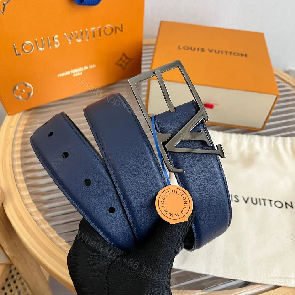 View 5 of Blue Leather Belt with Signature Buckle - Modern Luxury Accessory