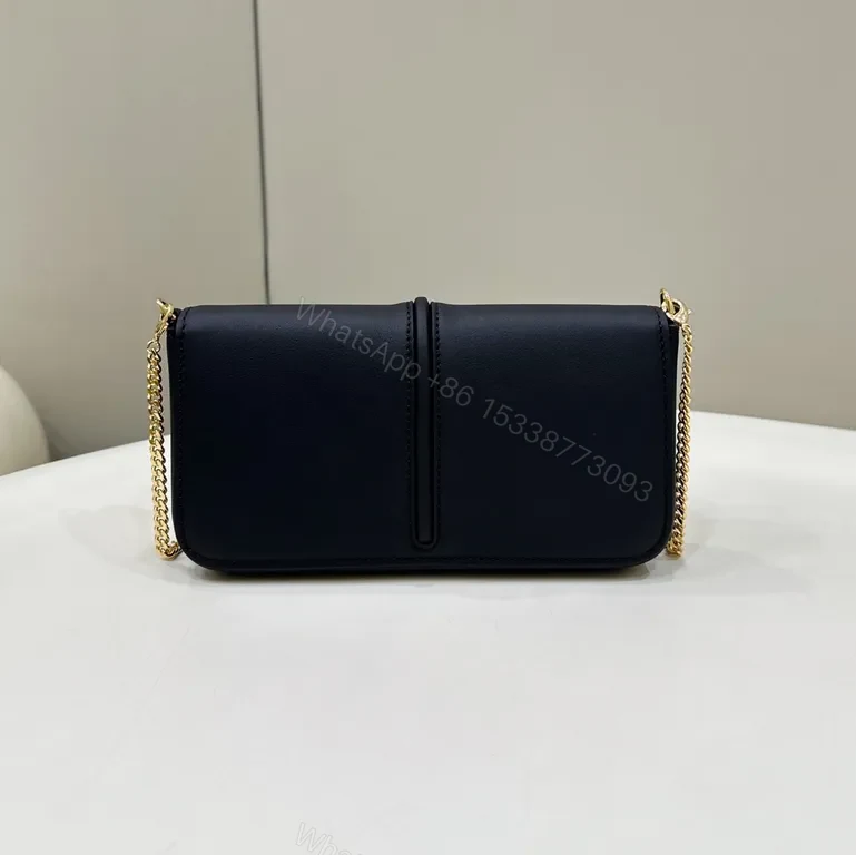 View 6 of Chic Black Leather Shoulder Bag with Gold Chain Accent