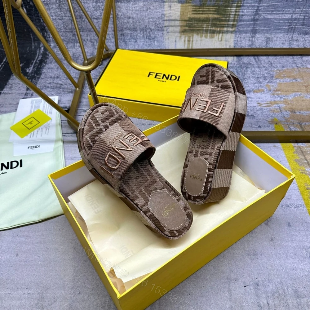 View 4 of FENDI SUNSHINE FLATFORM SLIDES BROWN 8R8515AORHF1P95