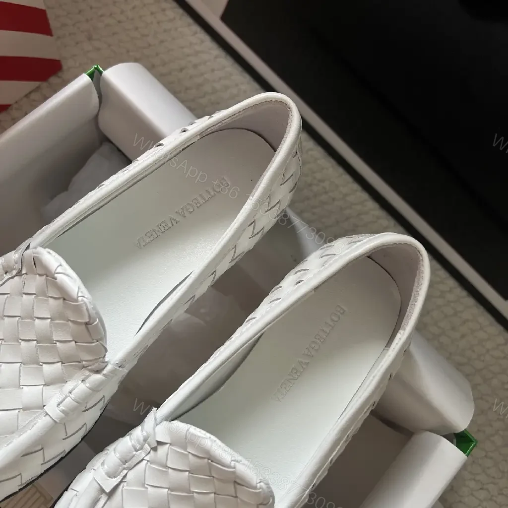 View 9 of White Leather Woven Loafers, Slip-On Style, Bottega Inspired Shoes