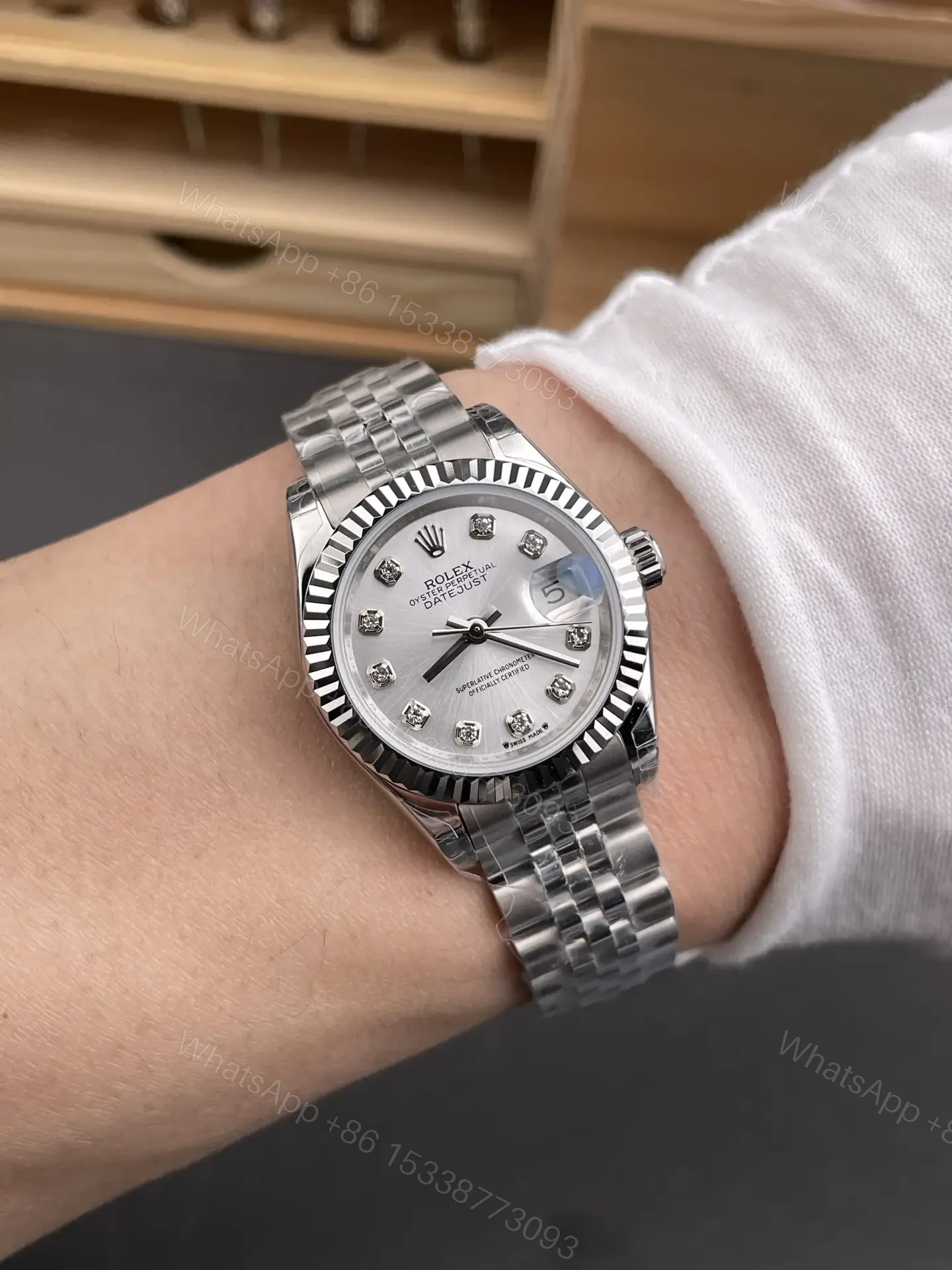 View 9 of Rolex Datejust 28 Stainless Steel Fluted Jubilee MOP 178274-0042