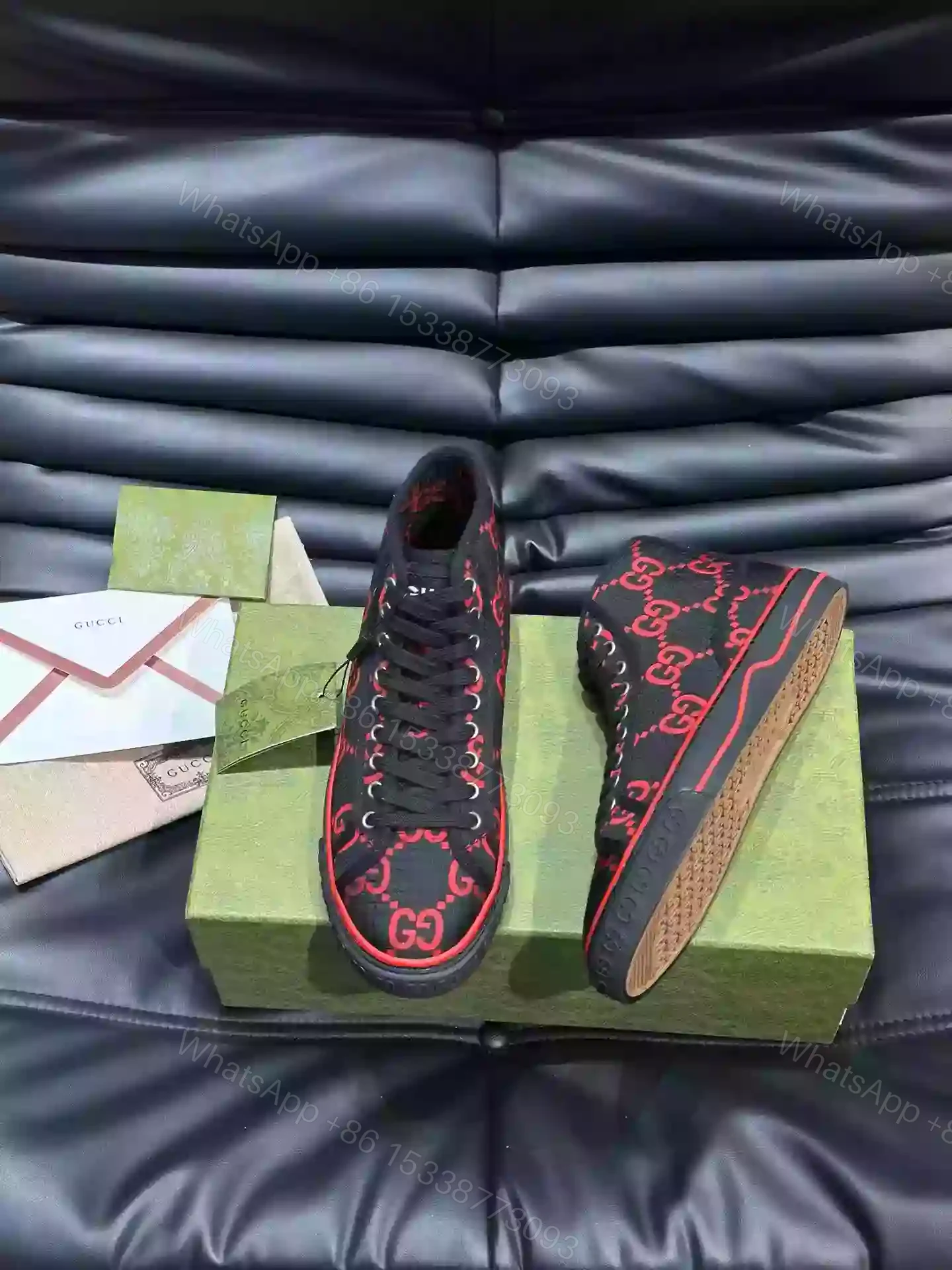 View 2 of GUCCI TENNIS 1977 HIGH-TOP SHOES SNEAKERS IN BLACK/RED – GC285