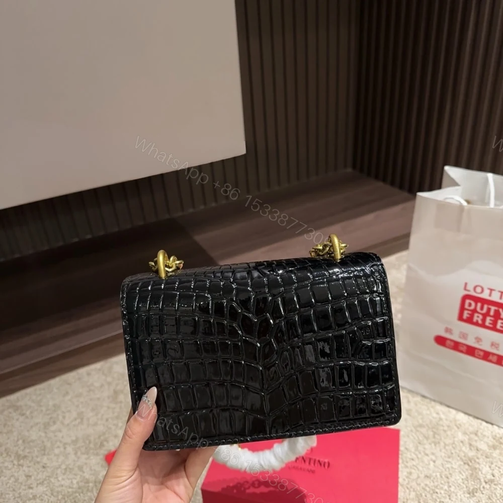 View 5 of VALENTINO GARAVANI VAIN SMALL SHOULDER BAG IN CROCODILE BLACK 19CM 6W0B0R17TVG 0NO
