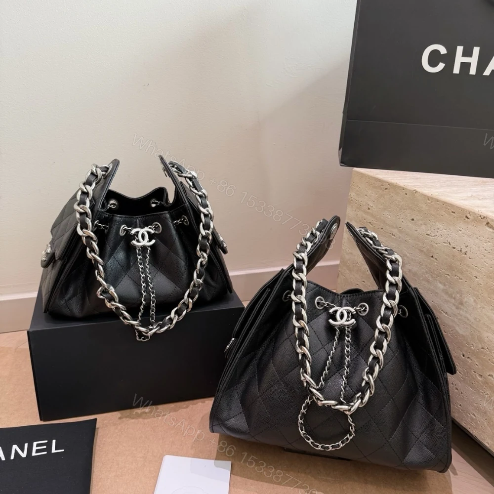 View 7 of Chanel 25 Small Handbag Silver Metal Black 22cm