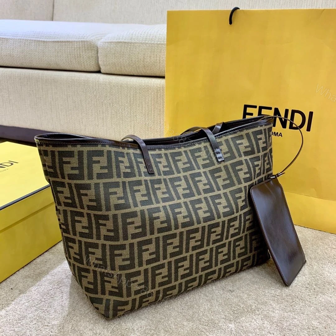 View 9 of FENDI ZUCCA TOTE BAG IN BROWN AND BLACK WITH GOLD HARDWARE