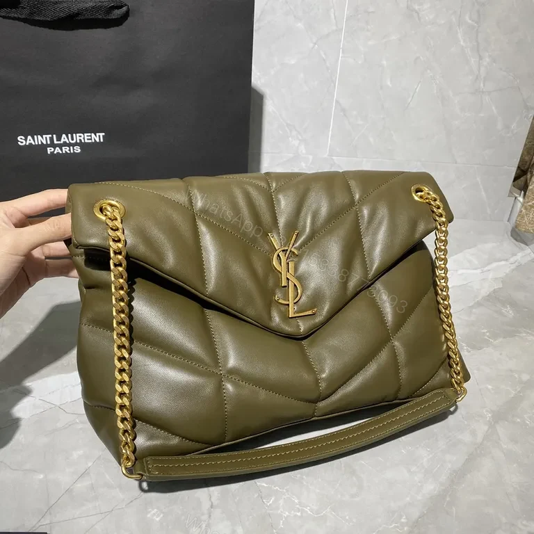 View 6 of Olive Green Quilted YSL Shoulder Bag: Gold Chain Luxury