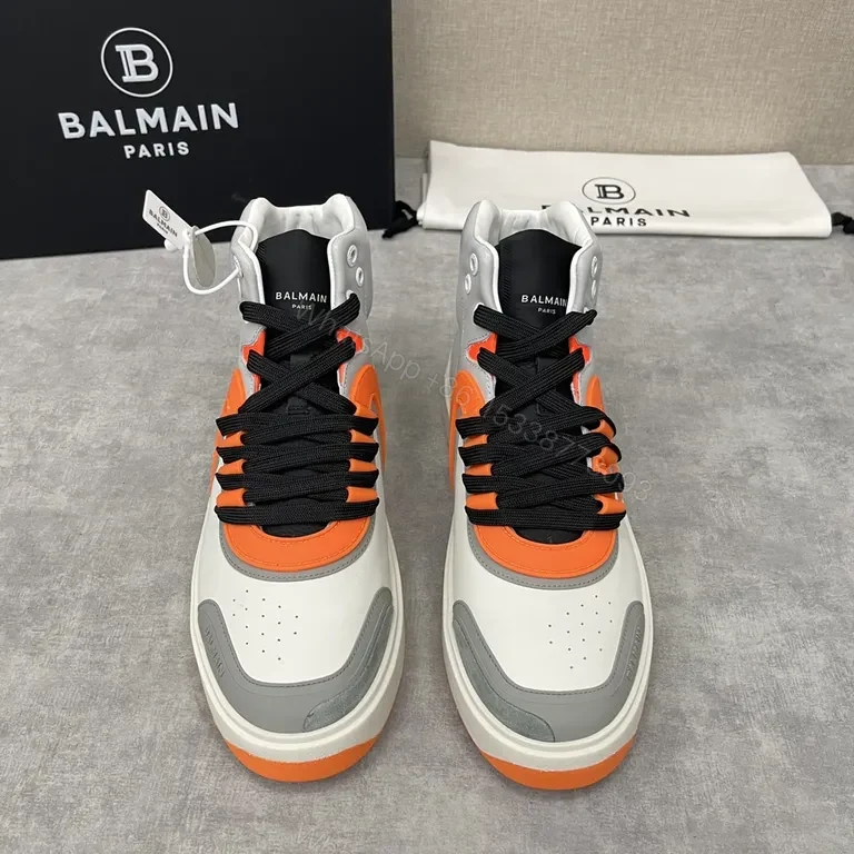 View 8 of Balmain Orange-Accented Leather High-Tops Sneakers