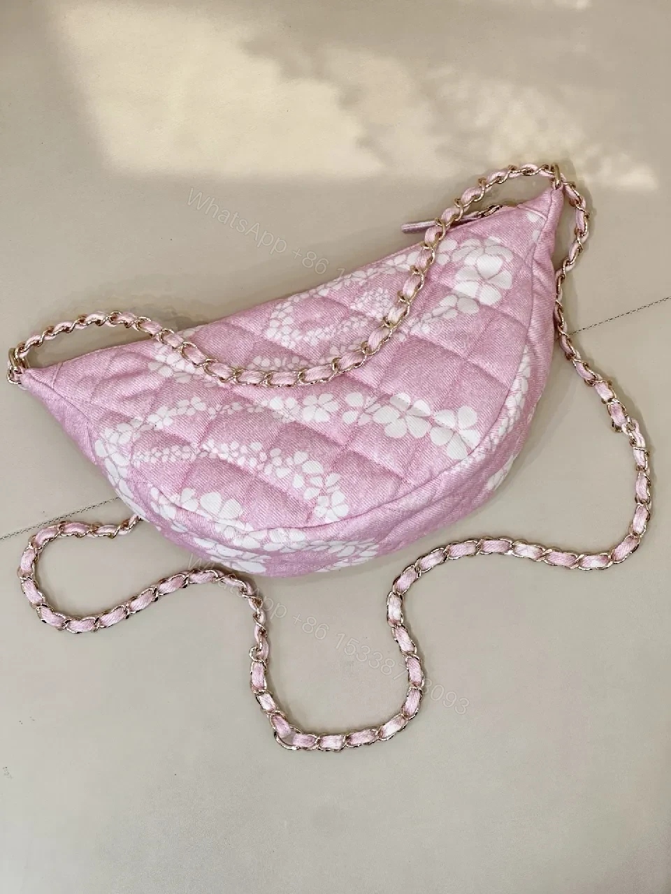 View 4 of Pastel Pink Quilted Shoulder Bag with Chain