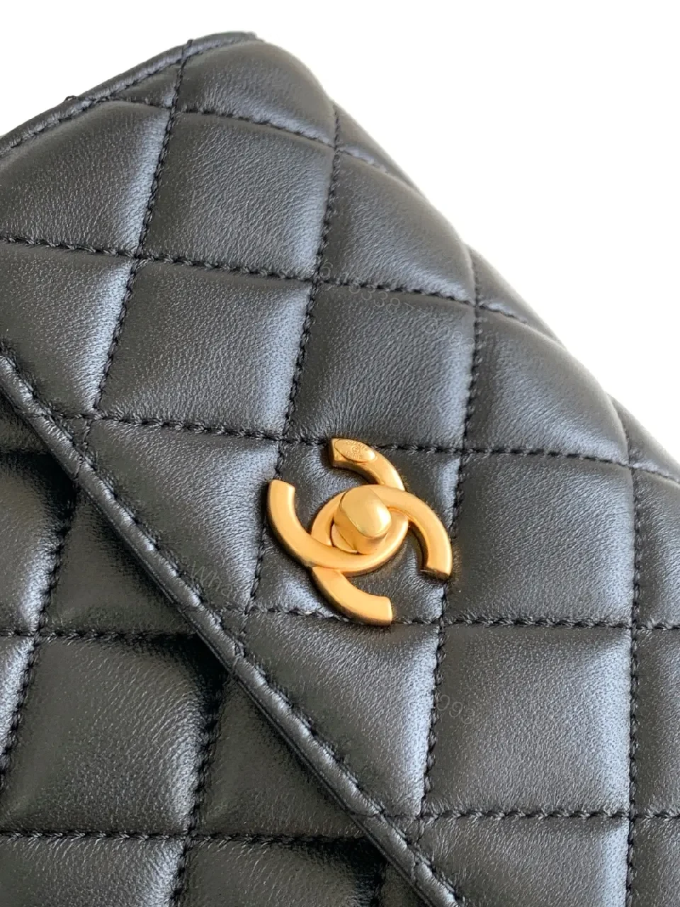 View 7 of Compact Black Quilted Bag with Gold Hardware