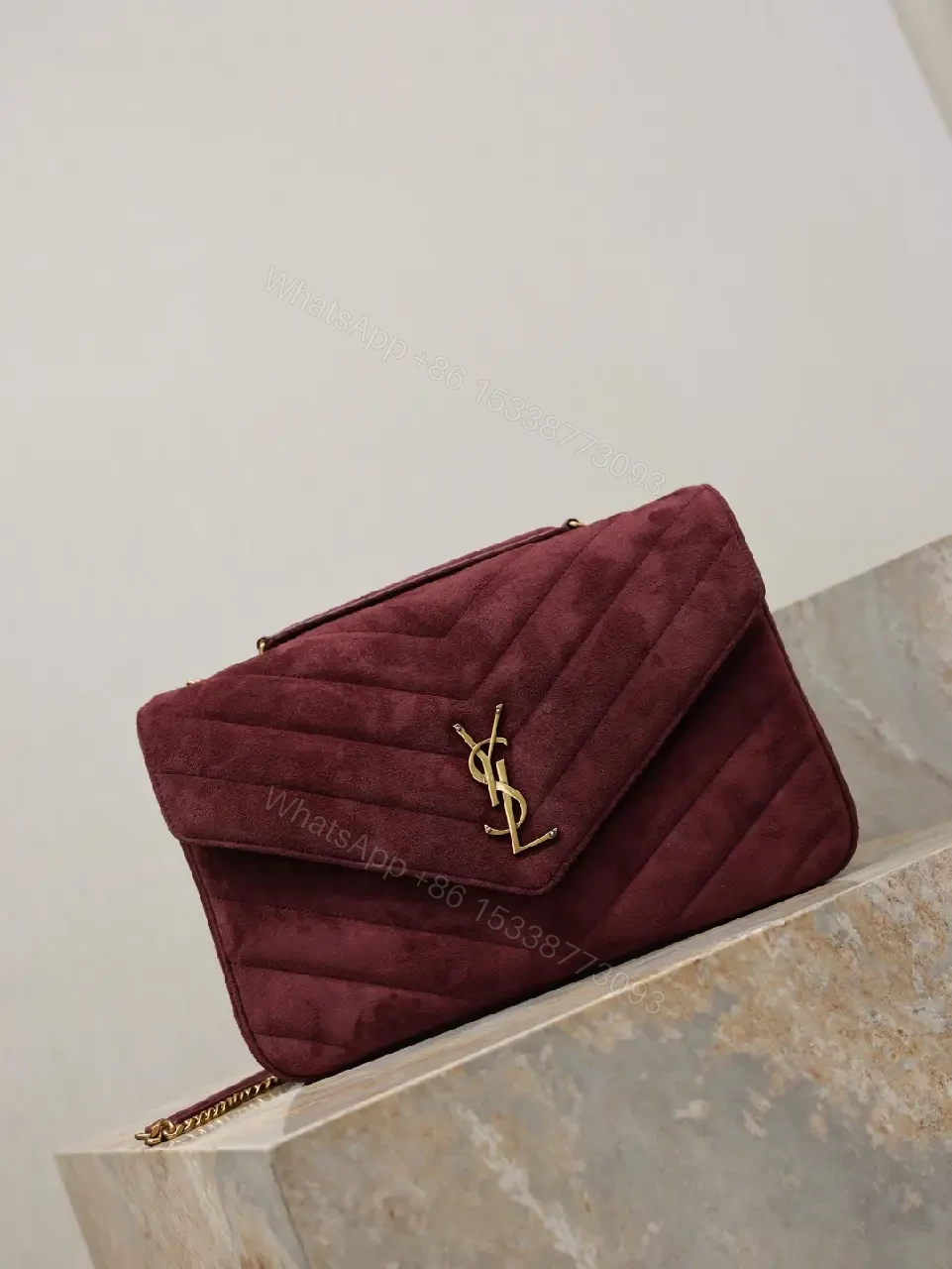 View 5 of Burgundy Quilted Velvet Satchel - Structured Luxury Bag