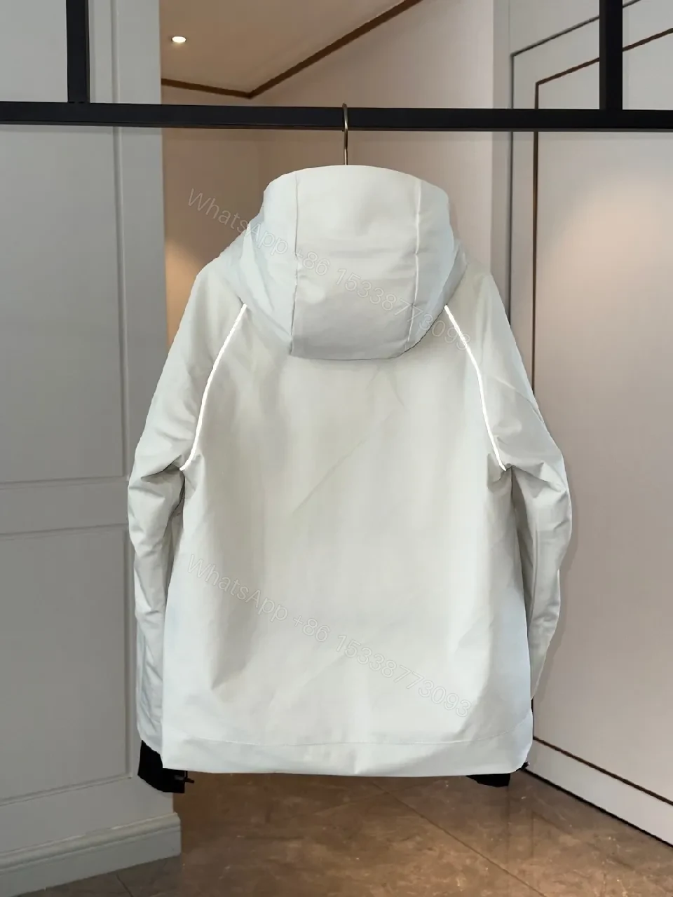 View 8 of White Weatherproof Parka with Leather Trim