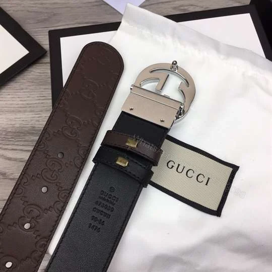 View 4 of GUCCI BROWN GUCCISSIMA LEATHER INTERLOCKING GG BUCKLE BELT – B38