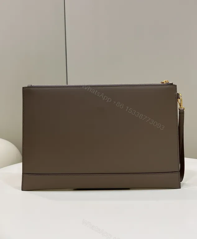 View 9 of Taupe Fendi Roma Snakeskin Clutch â€“ Sleek, Structured luxury