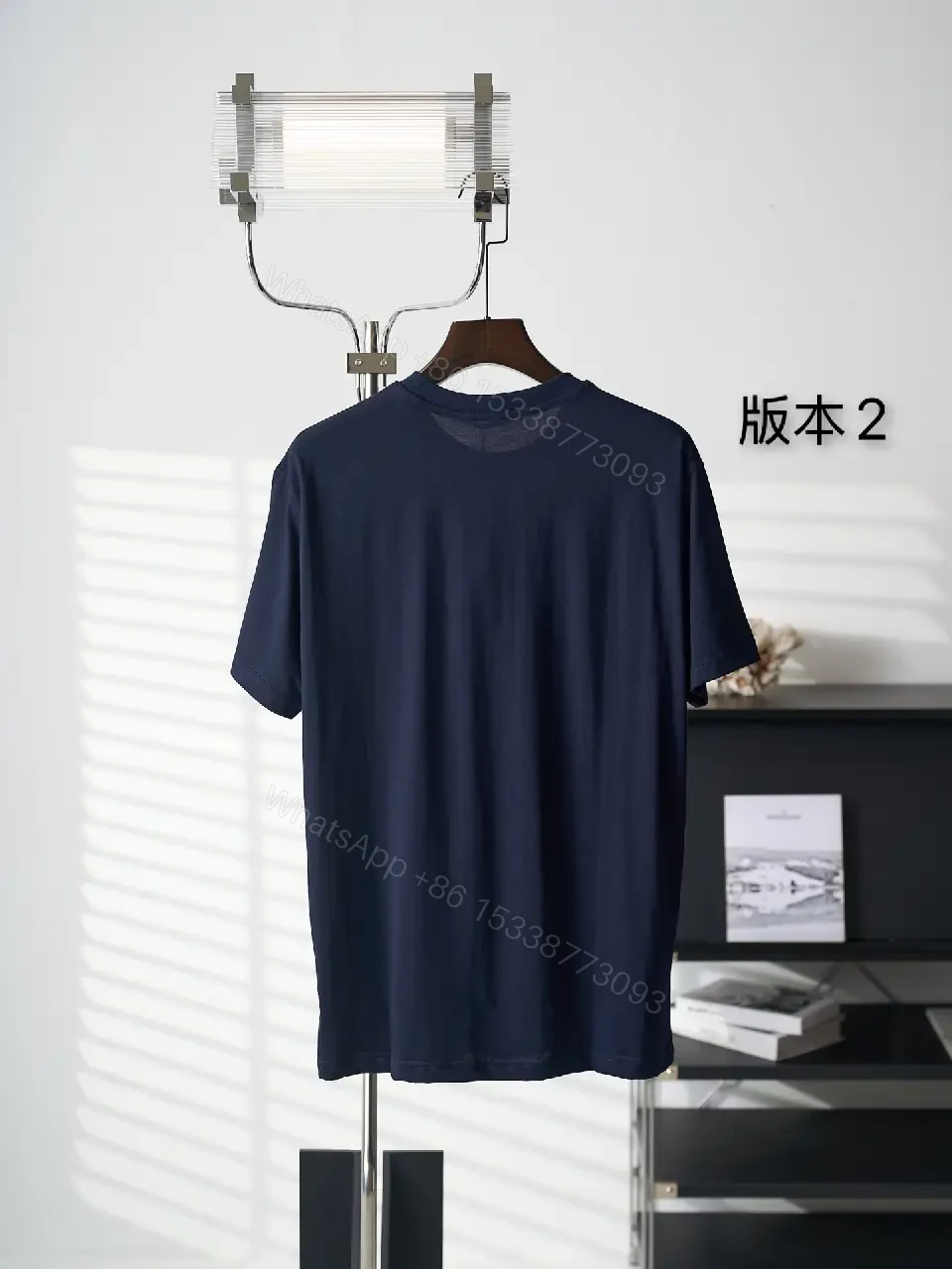 View 6 of Dark Navy Short-Sleeve Crew Neck T-Shirt, Smooth Knit, Soft Drape