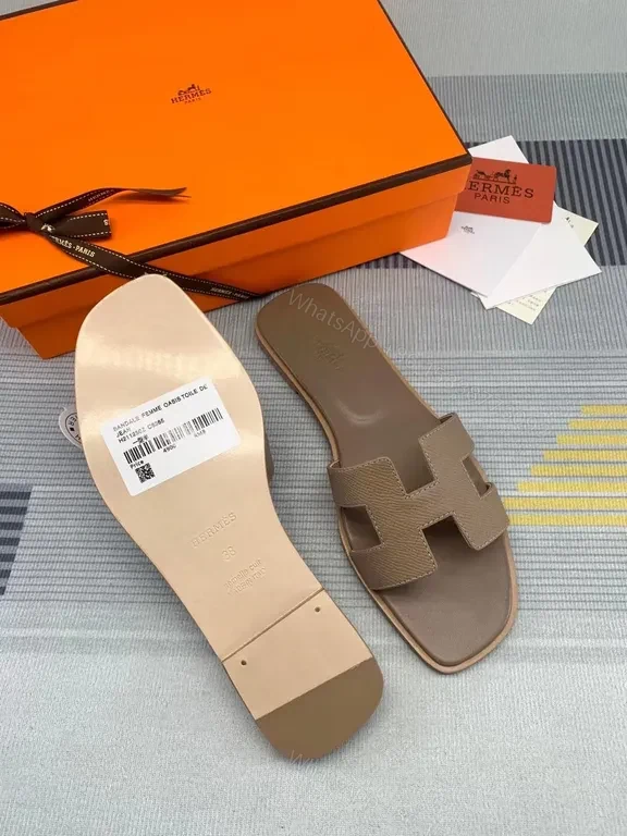View 4 of Taupe Leather H-Cutout Slides: All-Day Comfort, Sophisticated Luxury