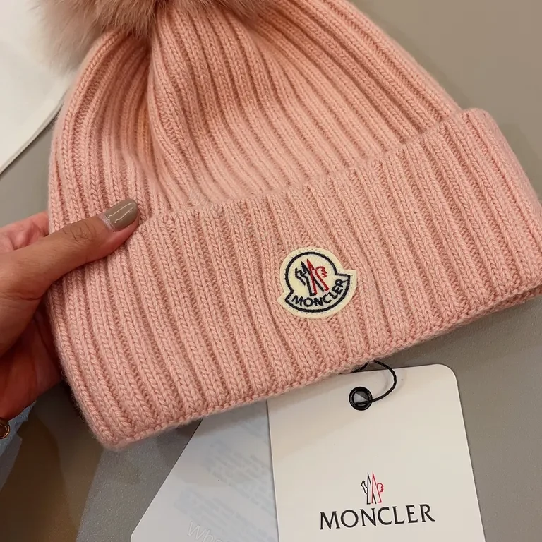 View 5 of Chic Pink Moncler Beanie with Pom-Pomâ€”All-Day Warmth