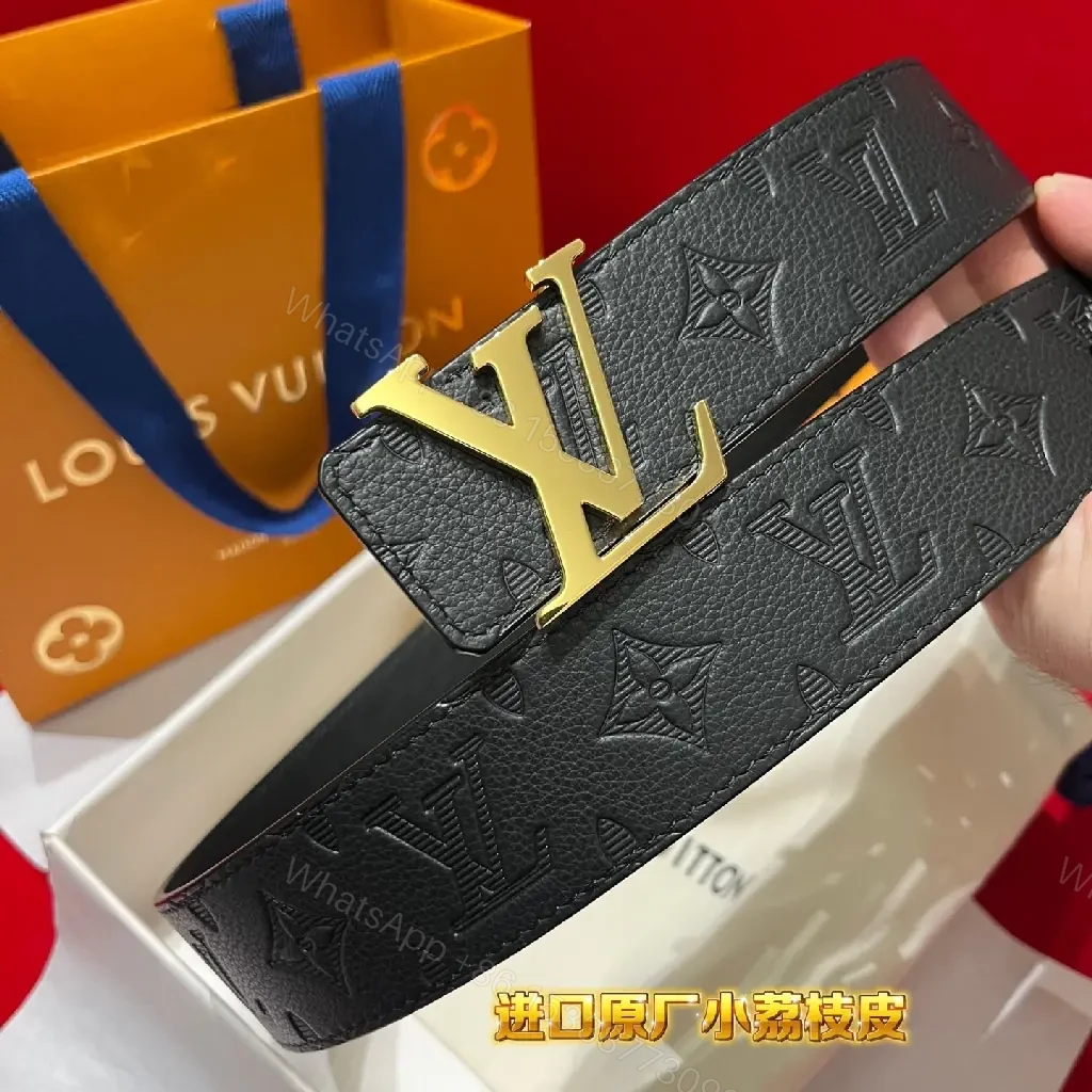 View 6 of Monogram Leather Belt: Elegant, Gold Buckle, Full-Grain Style