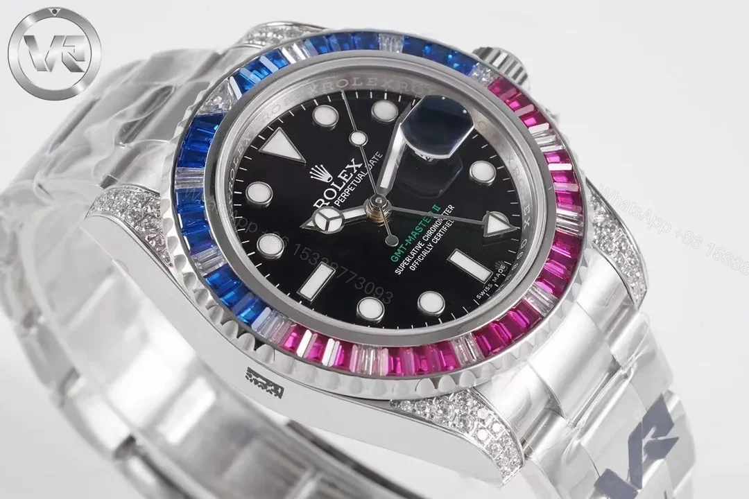 View 4 of GM Factory Clean Factory VR Rolex GMT II Diamond Watch – Black/Colorful