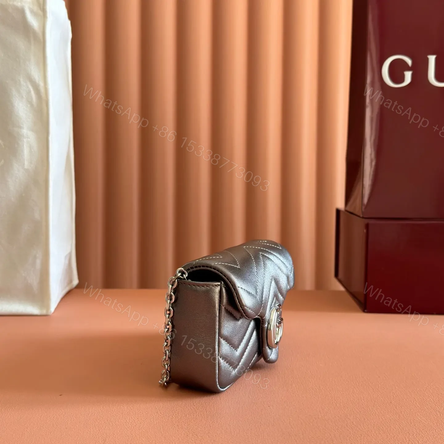 View 6 of GUCCI GG MARMONT BAG 16 IN WARM GRAY BROWN LAMBSKIN