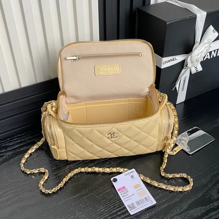 View 3 of Gold Quilted Chanel-Style Mini Bag â€” Crossbody Luxury Carry