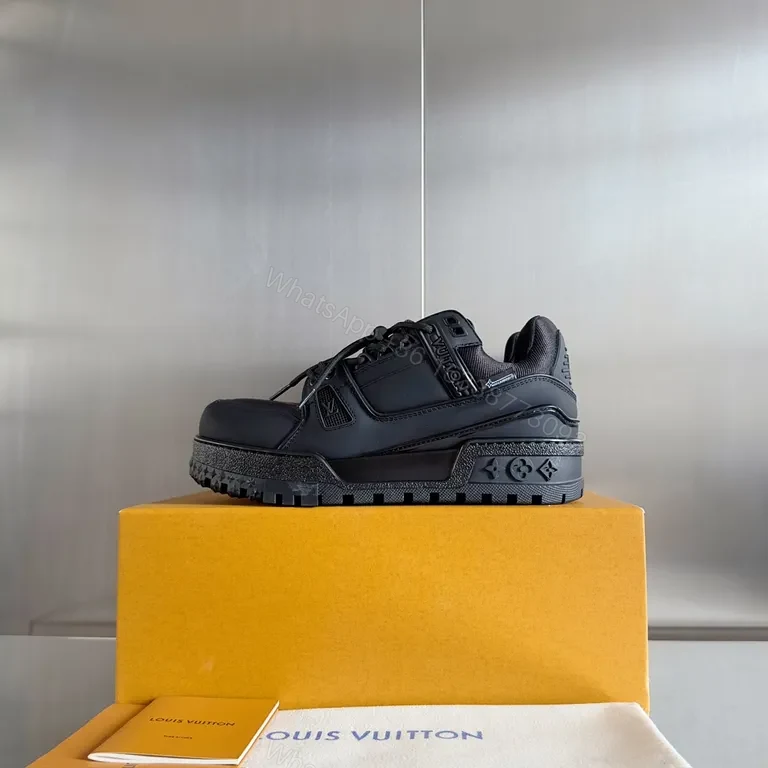View 2 of Monochrome LV-Influenced Leather Sneakers: Sleek, Durable