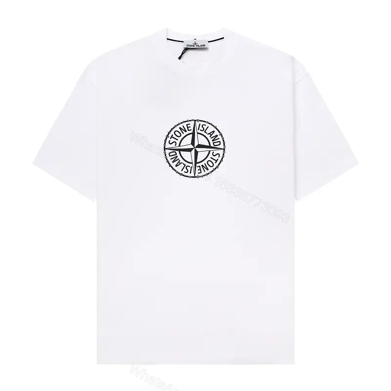 White Cotton Tee with Stone Island Emblem - Luxe Everyday Comfort — view 1