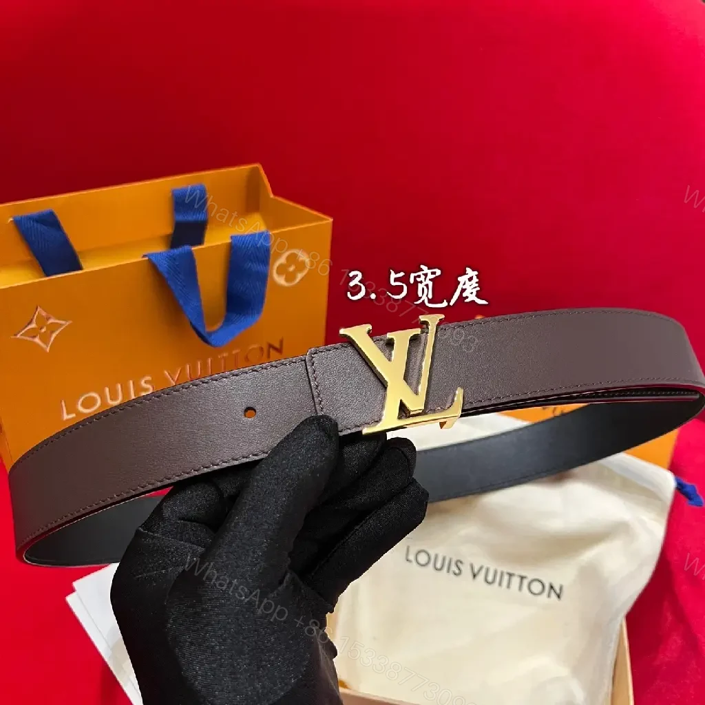 View 9 of Two-Tone Leather Belt with Gold Buckle - Modern Luxury Belt