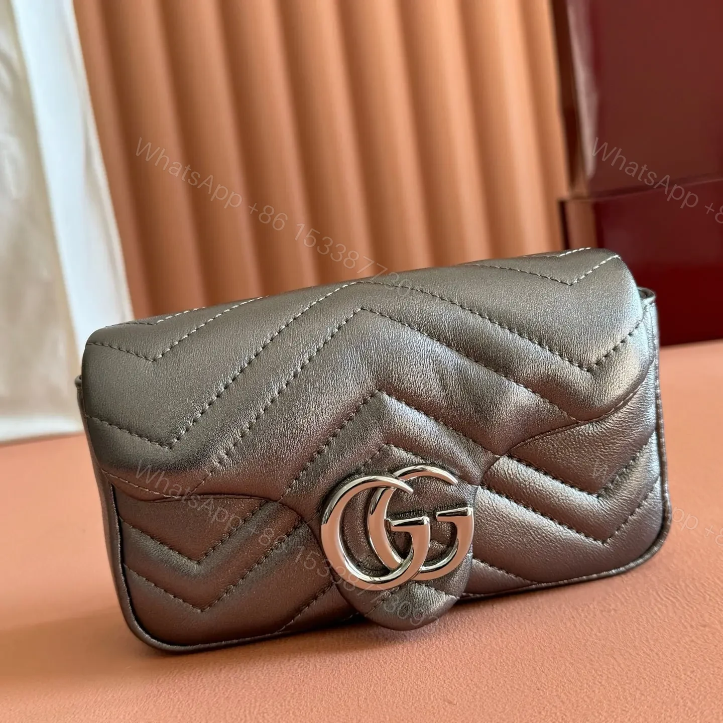 View 3 of GUCCI GG MARMONT BAG 16 IN WARM GRAY BROWN LAMBSKIN