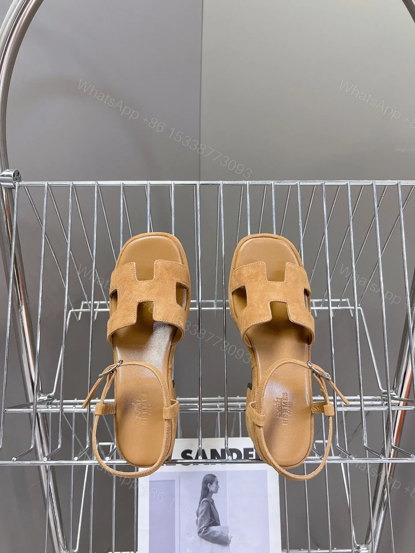 View 2 of Hermes Women Tan Suede Platform Sandals