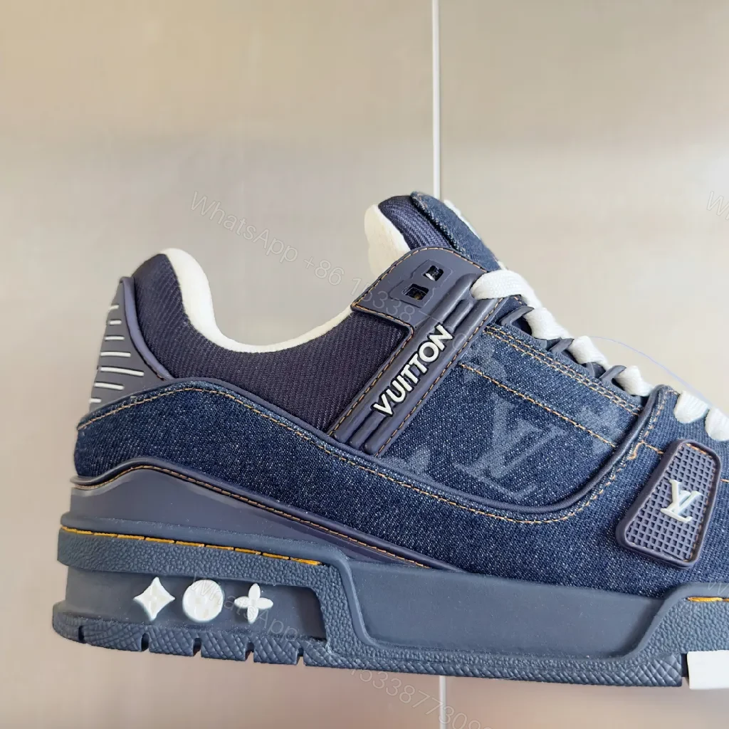 View 5 of Denim-Block Luxe: Iconic LV-Style High-Tops Sneakers