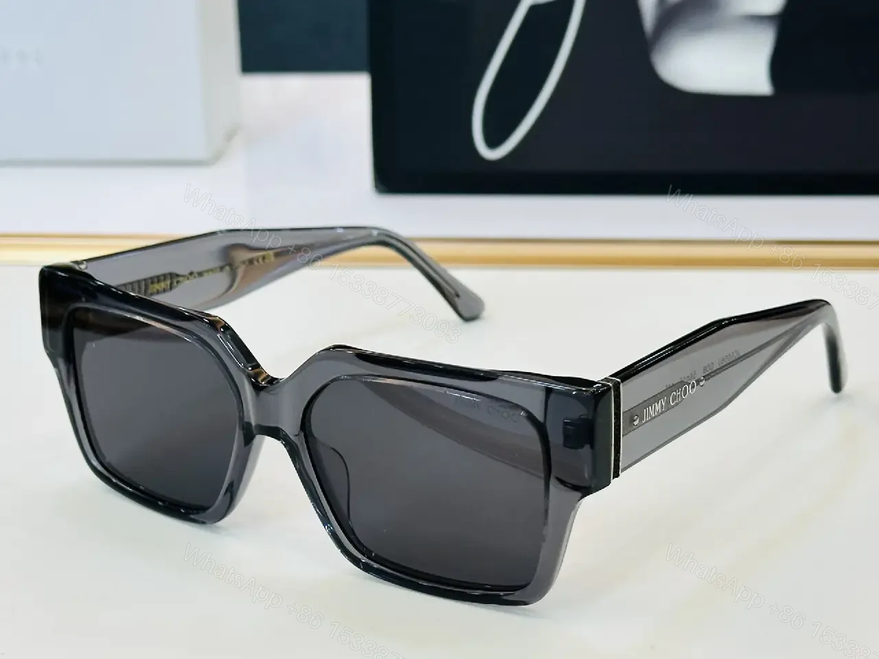 View 7 of Black Frame Polycarbonate Oversized Bold Chunky Silhouette Sunglasses