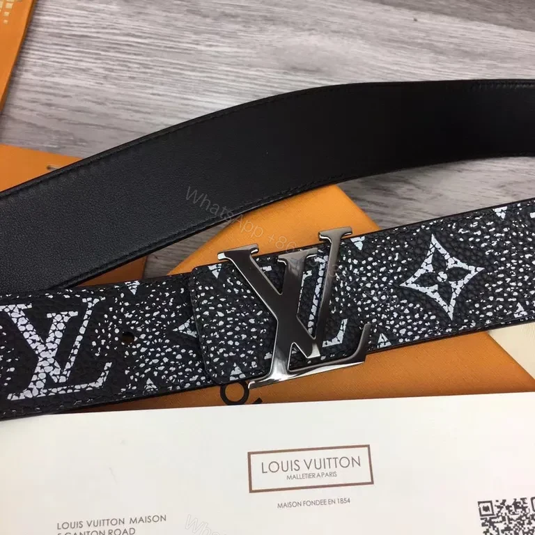 View 4 of Bold LV Monogram Textured Leather Belt - Everyday Luxe