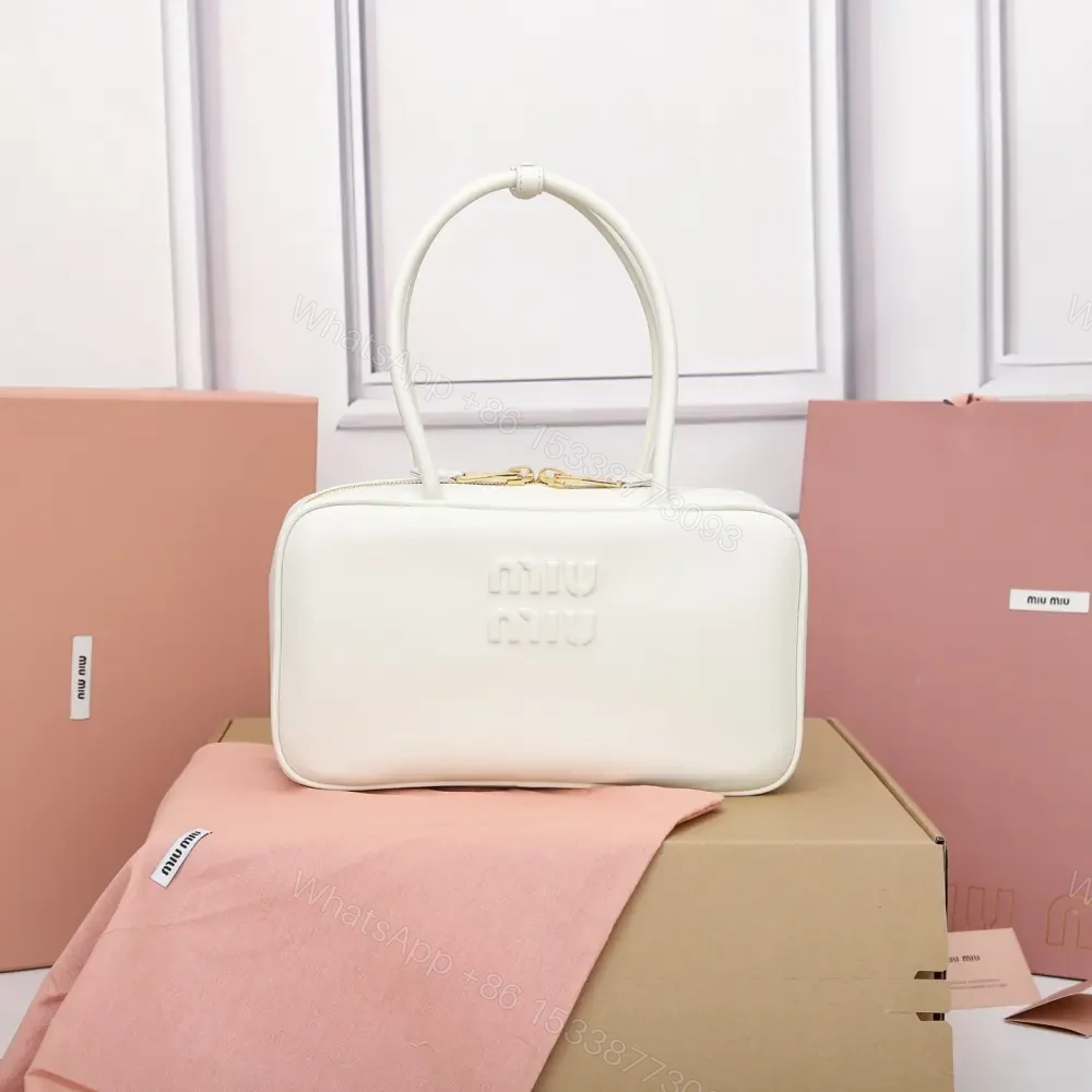 高仿miumiu*5BB172壓紋LOGO手提包小牛皮白色免檢版 — view 1