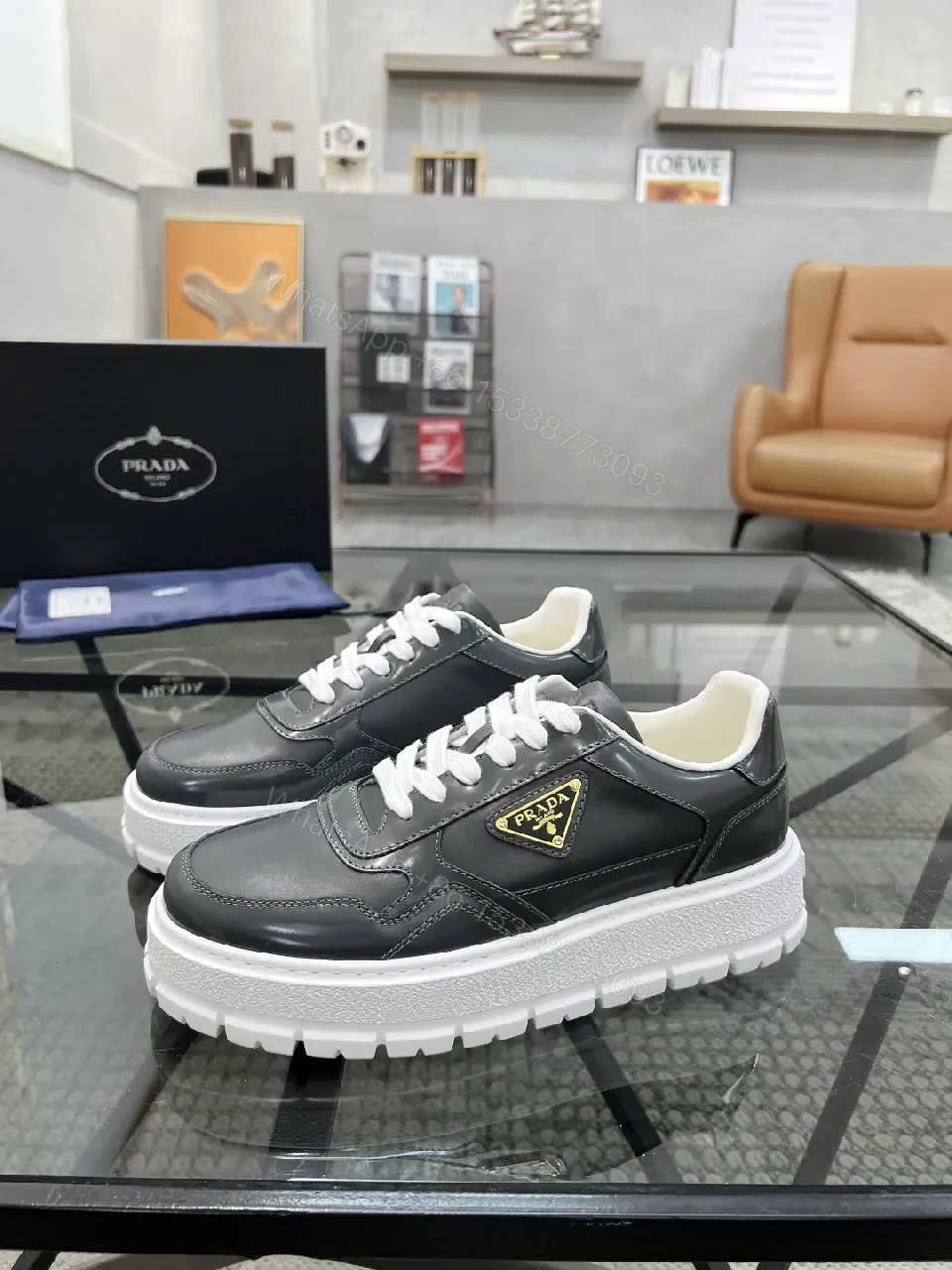 Dark Leather Chunky-Sole Sneakers: Modern Luxury, All-Day Comfort — view 1