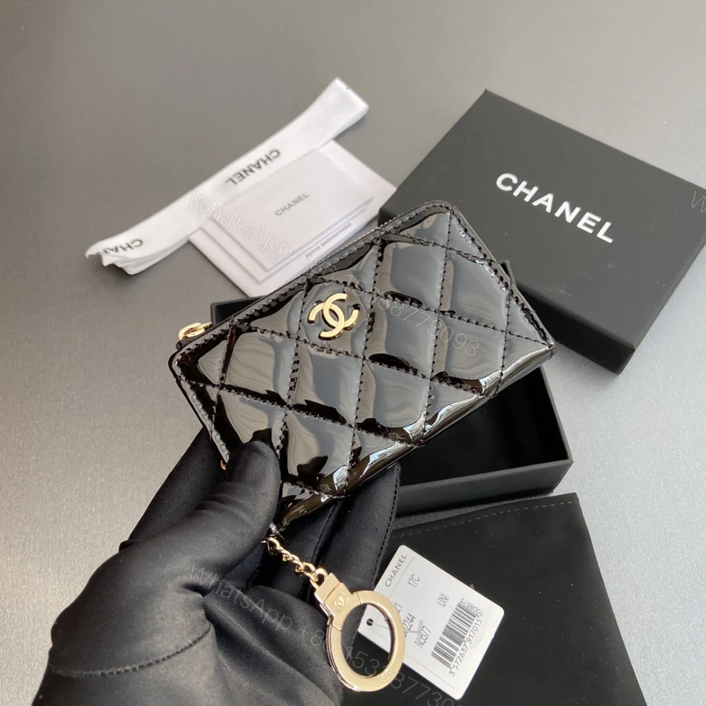 View 5 of 高仿Chanel*AP0221零錢包黑色漆皮金扣免檢版